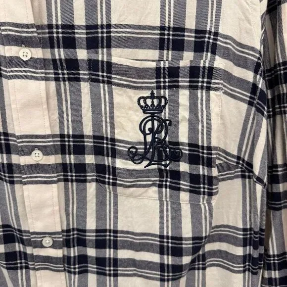 Lauren Ralph Lauren Crest Flannel Button Down Shirt Size Large Blue Plaid - Picture 5 of 5
